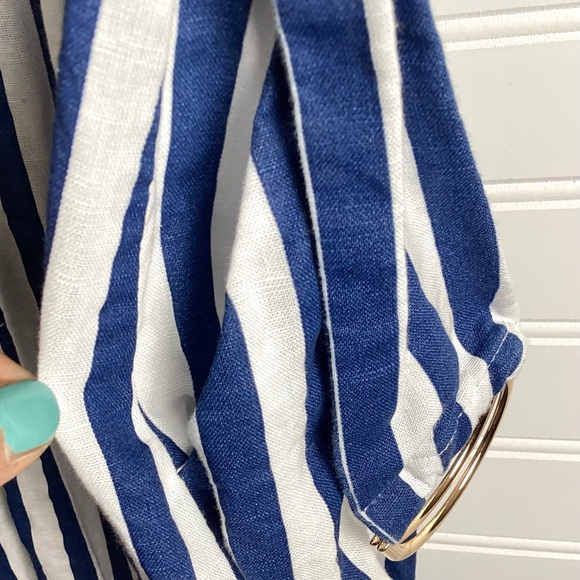 Zara Midi Stripe Dress Linen Shirt Tunic Midi With Belt BlueWhite Size Small - Picture 8 of 12